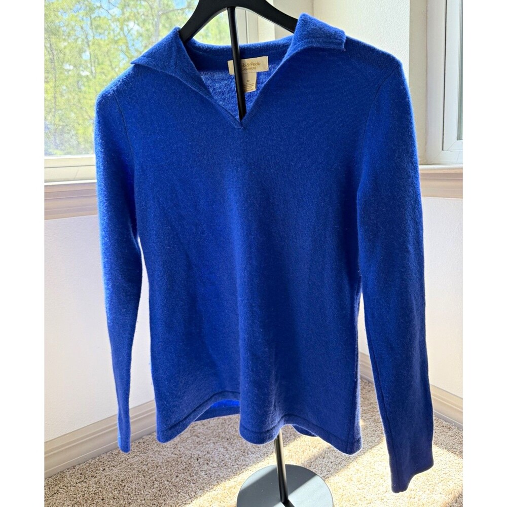 Peck & Peck Blue Cashmere Collared Knit Pullover Sweater Women's M